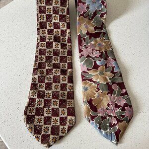 Vintage Floral Ties 100% Silk Burgundy Colorful Multicolor Lot of 2 Gap Heusen